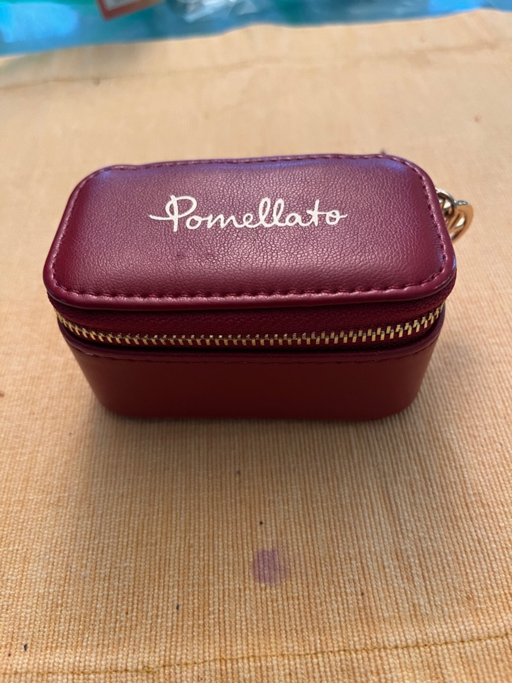 Pomellato Dark Red Leather Travel Jewelry Box with Gold Zipper